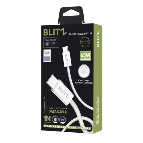 BLITZ CC65W 1M Type-C to Type-C Cable - 65W PD, High Performance