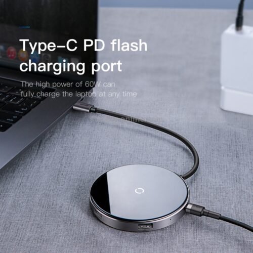 Baseus Mirror series Qi charger and USB-C hub with HDMI 2xUSB 2.0 1xUSB 3.0 and PD USB Hub