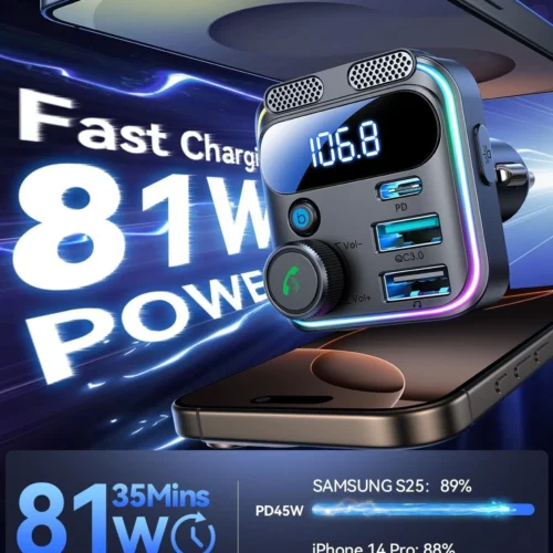 JOYROOM 81W Bluetooth 5.4 FM Transmitter Car Adapter PD & QC 3.0 USB C