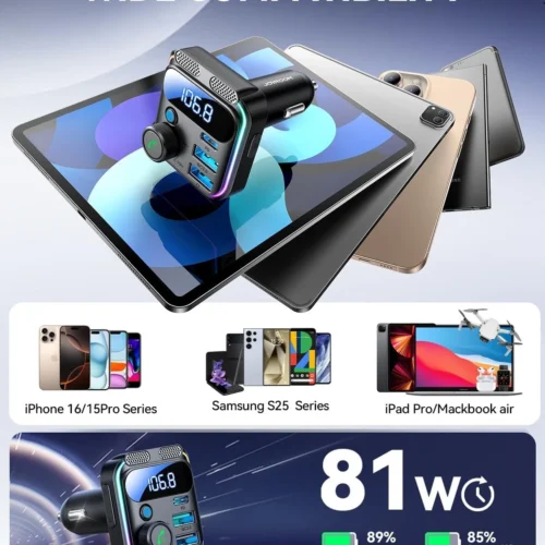 JOYROOM 81W Bluetooth 5.4 FM Transmitter Car Adapter PD & QC 3.0 USB C