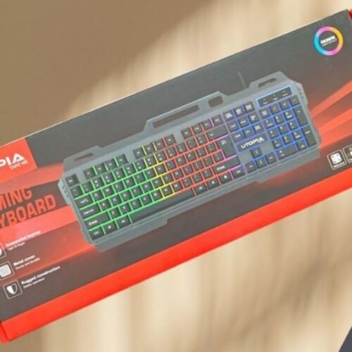 Utopia K-102 USB Gaming Keyboard with Rainbow Color LED Lighting and Metal cover