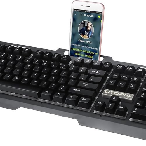 Utopia K-102 USB Gaming Keyboard with Rainbow Color LED Lighting and Metal cover