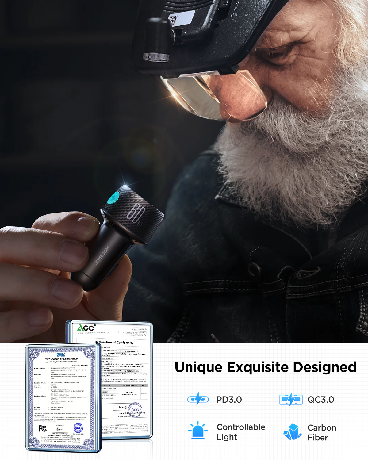 JOYROOM JR-CCN01 60W 1A+1C Multi-Color Car Charger with Light Button