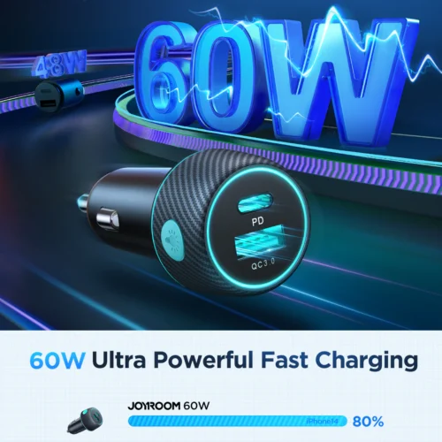JOYROOM JR-CCN01 60W 1A+1C Multi-Color Car Charger with Light Button