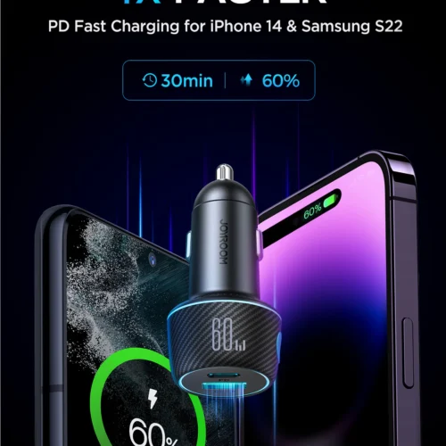 JOYROOM JR-CCN01 60W 1A+1C Multi-Color Car Charger with Light Button