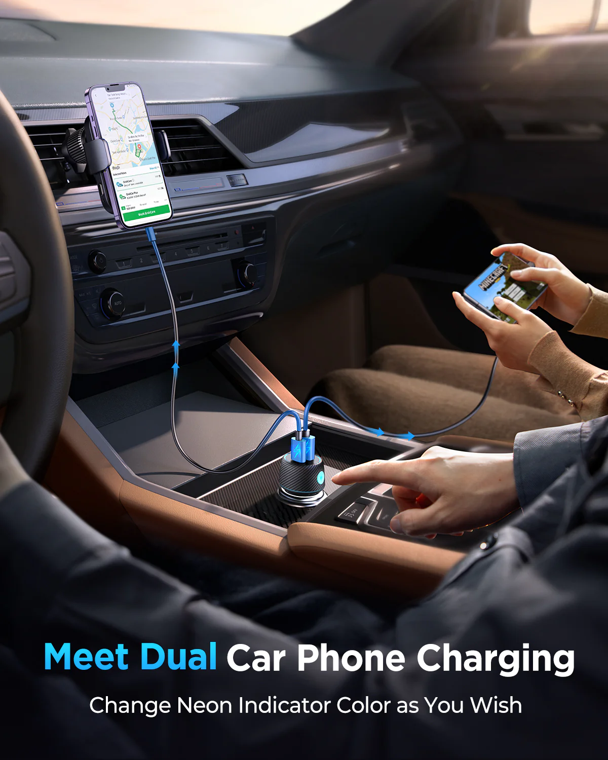 JOYROOM JR-CCN01 60W 1A+1C Multi-Color Car Charger with Light Button