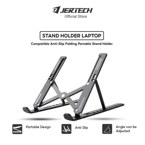 This metal laptop stand is a heavy-duty, portable solution designed for ergonomic cooling and workspace organization.