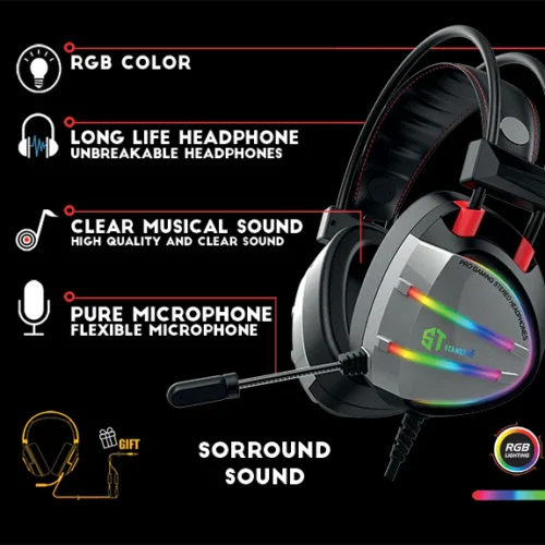 ST Standard GM07 Surround Sound 7.1 USB Wired RGB Gaming Stereo Headset