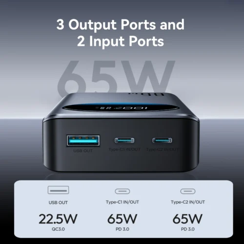 JOYROOM JR-PBF05 Pro 65W Digital Display Fast Charging Power Bank 30000mAh - Black باوربنك جويروم ٦٥ واط ٣٠٠٠٠ مللي أمبير
