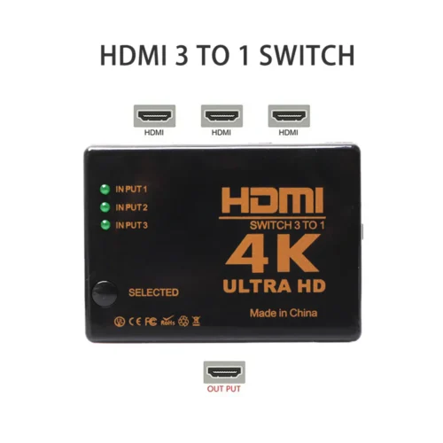 HDMI Switch 4K 3x1 HDMI Switcher 3 Input 1 Output Port HDMI Hub