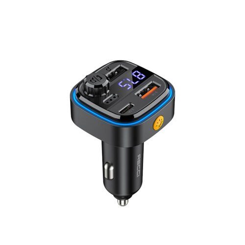 Recci RQ08 Car Charger QC 15W 2 USB + 1 Type-C + FM Transmitter شاحن موبايل سيارة