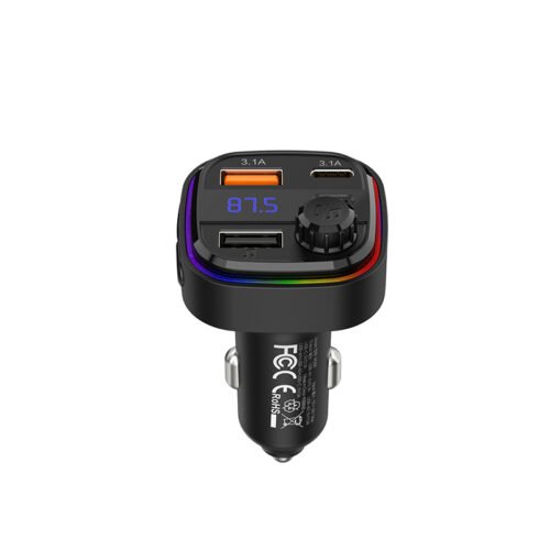 Recci RQ08 Car Charger QC 15W 2 USB + 1 Type-C + FM Transmitter شاحن موبايل سيارة