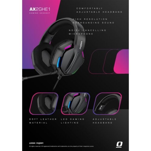 AXGON Ergo AX2GHE1 Wired RGB Gaming Headset Headphone Surround Sound Noise Cancelling Microphone هيدفون جيمينج مع مايك عازل للضوضاء