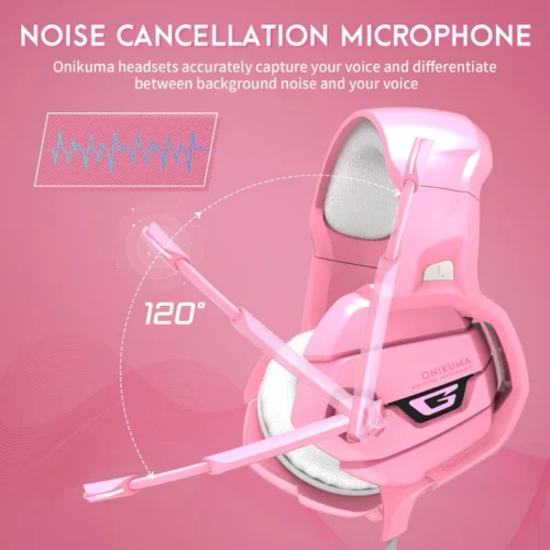Onikuma K5 Gaming Headset With Mic And Noise Cancelling - Pink هيدفون جيمينج بينك
