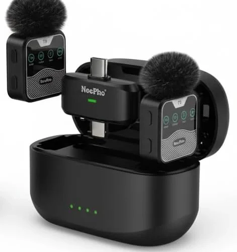 NeePho NP-60 Dual Wireless Collar Clip Microphone with Charging Case AI Noise Cancellation Plug & Play Apple & Type C مايك وايرلس لصناع المحتوى