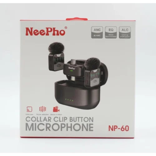 NeePho NP-60 Dual Wireless Collar Clip Microphone with Charging Case AI Noise Cancellation Plug & Play Apple & Type C مايك وايرلس لصناع المحتوى