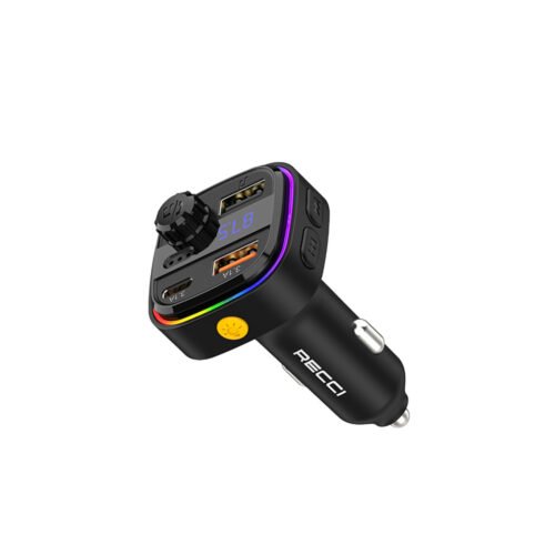 Recci RQ08 Car Charger QC 15W 2 USB + 1 Type-C + FM Transmitter شاحن موبايل سيارة
