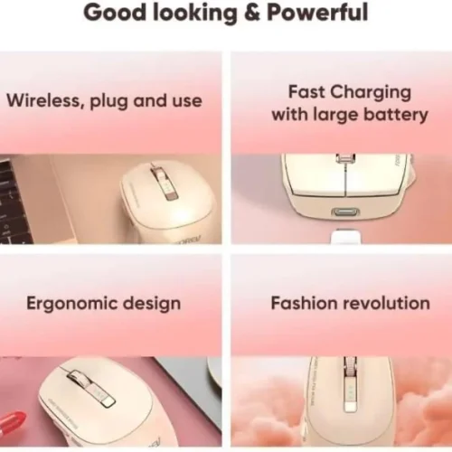 Forev FV-985 Rechargeable Dual Mode Blutooth 2.4G Wireless Mouse 10m Silent Clik 4 Buttons 1600 DPI Beige ماوس وايرلس