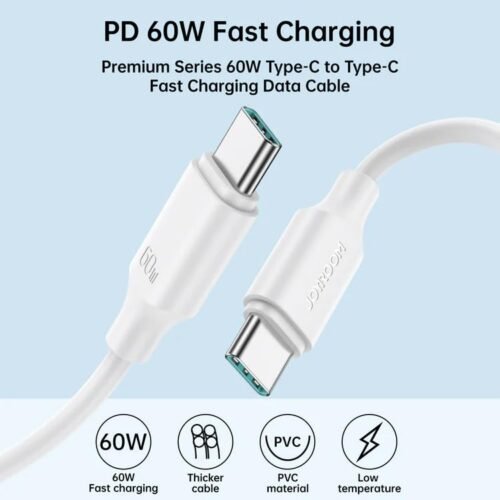 اشتري كابل Joyroom JR-S-CC060A9 60W Type-C السريع. يدعم PD 3.0، مقاوم للقطع بنسيج متين، شحن آمن ونقل بيانات سريع لأجهزة آيفون 15 واللاب توب بأفضل سعر.