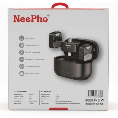 NeePho NP-60 Dual Wireless Collar Clip Microphone with Charging Case AI Noise Cancellation Plug & Play Apple & Type C مايك وايرلس لصناع المحتوى