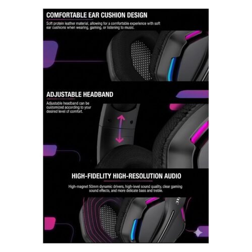 AXGON Ergo AX2GHE1 Wired RGB Gaming Headset Headphone Surround Sound Noise Cancelling Microphone هيدفون جيمينج مع مايك عازل للضوضاء
