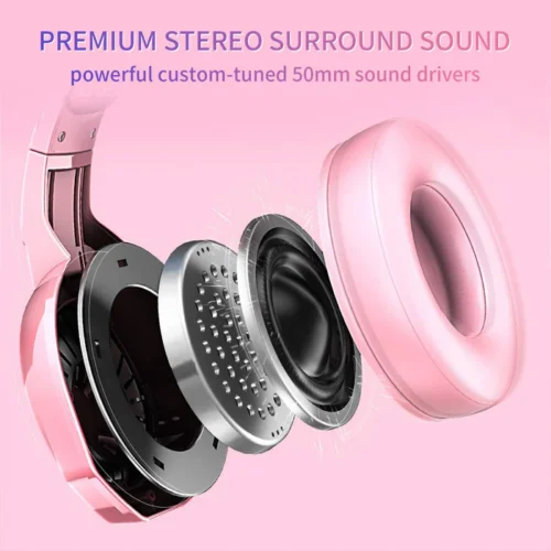 Onikuma K5 Gaming Headset With Mic And Noise Cancelling - Pink هيدفون جيمينج بينك