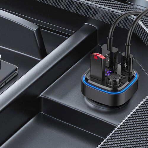 Recci RQ08 Car Charger QC 15W 2 USB + 1 Type-C + FM Transmitter شاحن موبايل سيارة