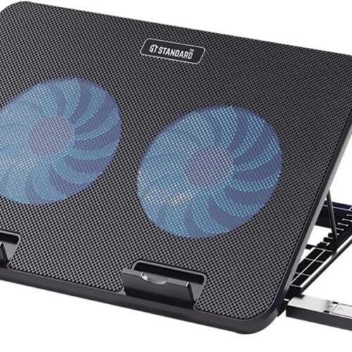 Standard ICE-02 Non-Slip Laptop Cooling Pad with 2 Fans, Blue LED Light, 2 USB Ports مبرد لابتوب
