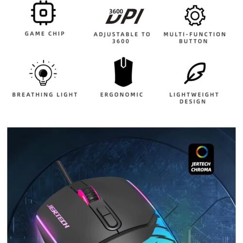 Jertech SHOOTER XP14 RGB Gaming Mouse, Optical Sensor 3600 DPI, 125 Hz Polling Rate, Braided Cable  ماوس جيمينج ٣٦٠٠ DPI