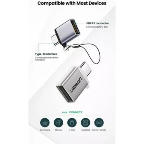 UGREEN 45128 USB-A To Type-C 3.0 Converter Adapter With Lanyard - Space Gray تحويلة يوجرين تايب سي OTG