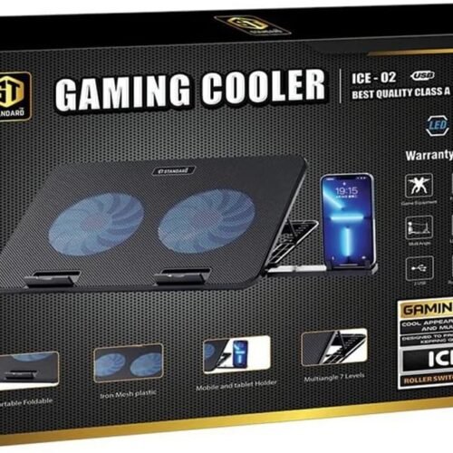 Standard ICE-02 Non-Slip Laptop Cooling Pad with 2 Fans, Blue LED Light, 2 USB Ports مبرد لابتوب