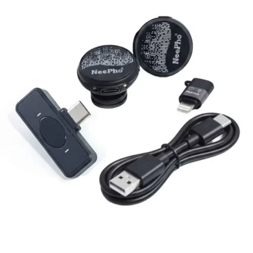 NeePho NP-59 Wireless Lavalier Microphone Collar Clip , Portable Button Mic with Noise Reduction مايك وايرلس بكليب للتعليق اثناء التسجيل