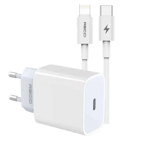 Recci RCK-16ECL Pd 20W Fast Charger Kit USB-C - Cable C to Lightning شاحن ٢٠ واط و كابل آيفون لايتنينج