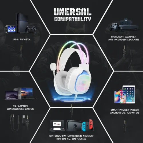 ONIKUMA X22 Noise Cancellation Microphone Multi-Platform RGB Wired Gaming Headset White هيدفون جيمنج مع مايك عازل للضوضاء