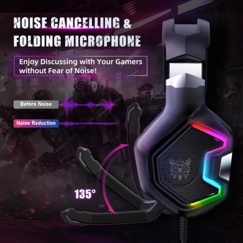 ONIKUMa K10 PRO Gaming Headset with Surround Sound Pro Noise Canceling Gaming Headphones with Mic & RGB Black هيدفون جيمنج RGB