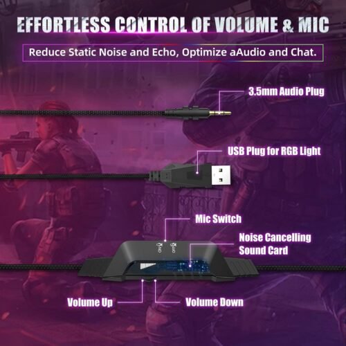 ONIKUMa K10 PRO Gaming Headset with Surround Sound Pro Noise Canceling Gaming Headphones with Mic & RGB Black هيدفون جيمنج RGB