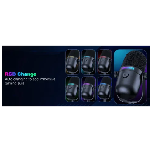 ONIKUMA M830 Mini RGB Gaming Microphone USB Desktop Condenser Black مايك جيمنج بإضاءة RGB