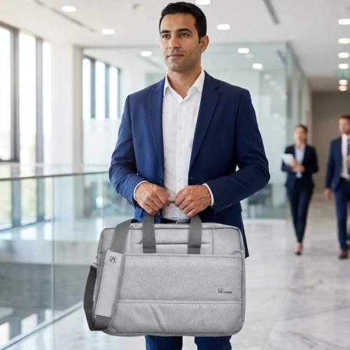 V-CASE R500 15.6″ Laptop Bag, Waterproof Lightweight & Multi-Pocket Everyday Protection Black/grey شنطة يد لابتوب 15,6