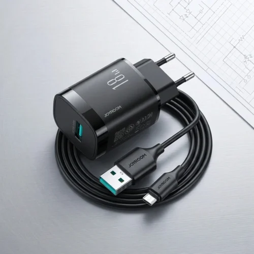 اشتري شاحن JOYROOM JR-TF4 بقوة 18W وتكنولوجيا الشحن السريع مع كابل Micro USB بطول 1 متر في مصر. شاحن متين ومقاوم للاشتعال بأفضل سعر.