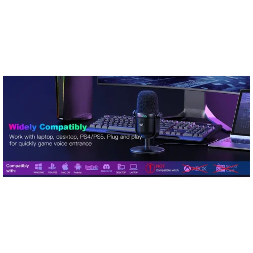 ONIKUMA M830 Mini RGB Gaming Microphone USB Desktop Condenser Black مايك جيمنج بإضاءة RGB