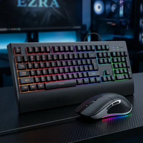Keyboard and Mouse USB Wired Gaming SET EZRA AM27 Mouse & X5 Gaming Keyboard Combo كيبود و ماوس جيمينج X5/EZRA