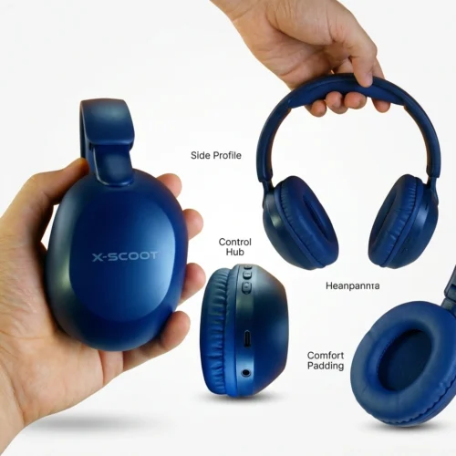 X-SCOOT XS-650 Wireless Stereo Bass Headphones HD Noise Reduction Microphone Blue هيدفون وايرلس