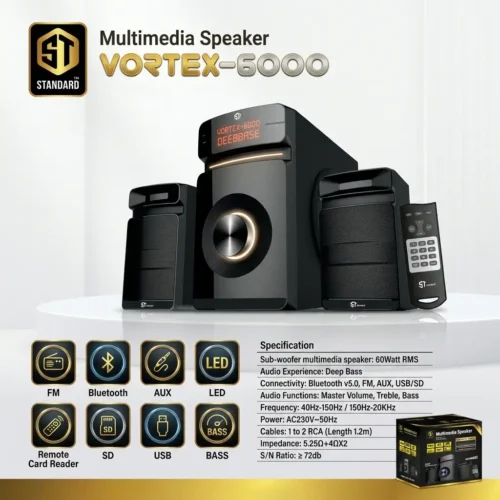 ST Standard VORTEX 6000 Multimedia 2.1 SUB-WOOFER Illuminated 60Watt Built in Powerful Amplifier صبووفر ستاندر ٦٠ واط مع امبليفاير مدمج