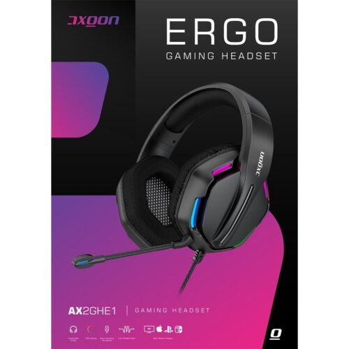AXGON Ergo AX2GHE1 Wired RGB Gaming Headset Headphone Surround Sound Noise Cancelling Microphone هيدفون جيمينج مع مايك عازل للضوضاء