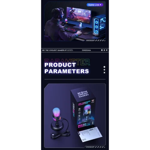 ONIKUMA M930 Studio RGB Microphone with 48KHz مايك احترافي بإضاءة RGB