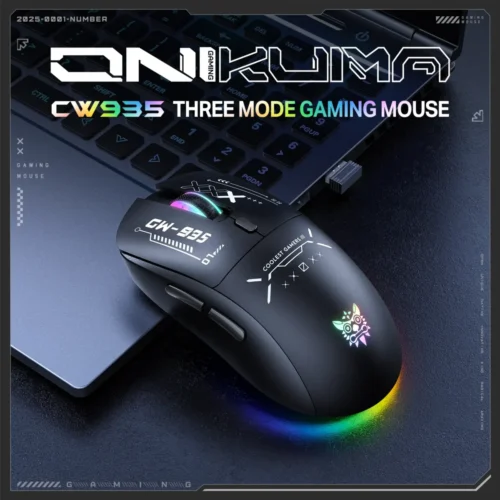 ONIKUMA CW935 Triple-Mode Ergonomic Wireless Gaming Mouse 12800 DPI Rechargeable Battery ماوس جيمنج وايرلس قابل للشحن