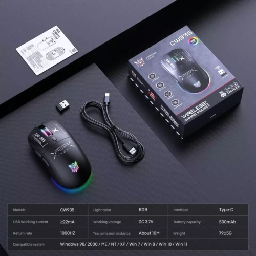 ONIKUMA CW935 Triple-Mode Ergonomic Wireless Gaming Mouse 12800 DPI Rechargeable Battery ماوس جيمنج وايرلس قابل للشحن