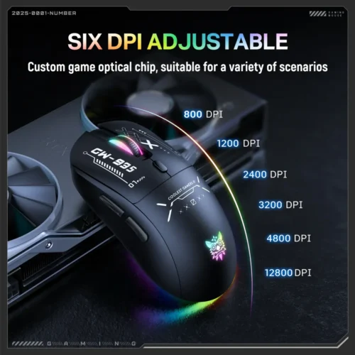 ONIKUMA CW935 Triple-Mode Ergonomic Wireless Gaming Mouse 12800 DPI Rechargeable Battery ماوس جيمنج وايرلس قابل للشحن
