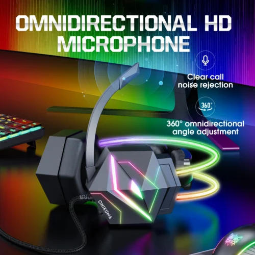 Onikuma X20 RGB Wired Gaming Headset Black هيدفون جيمنج بإضاءة متميزه