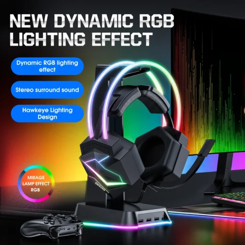 Onikuma X20 RGB Wired Gaming Headset Black هيدفون جيمنج بإضاءة متميزه